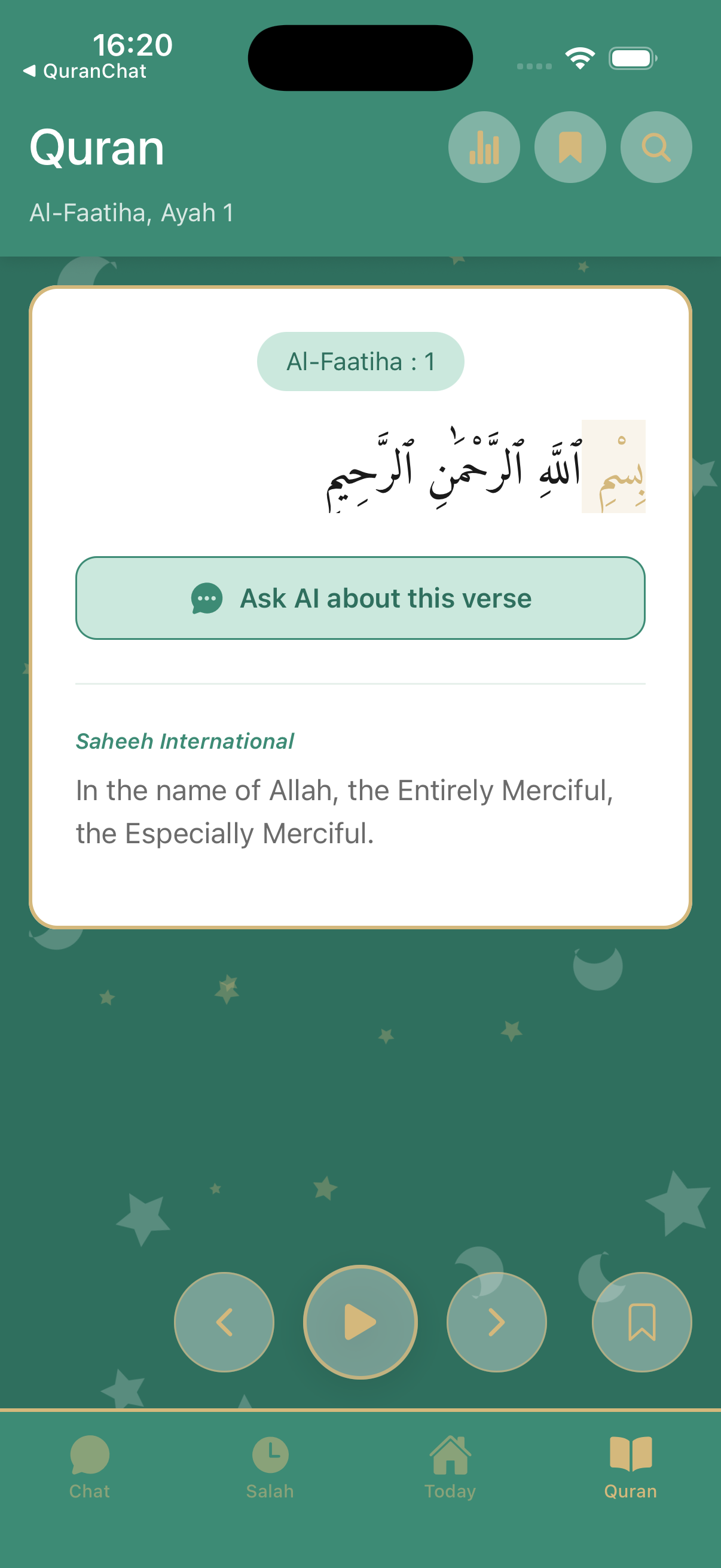 Quran Chat — reading the Quran with Arabic and translations
