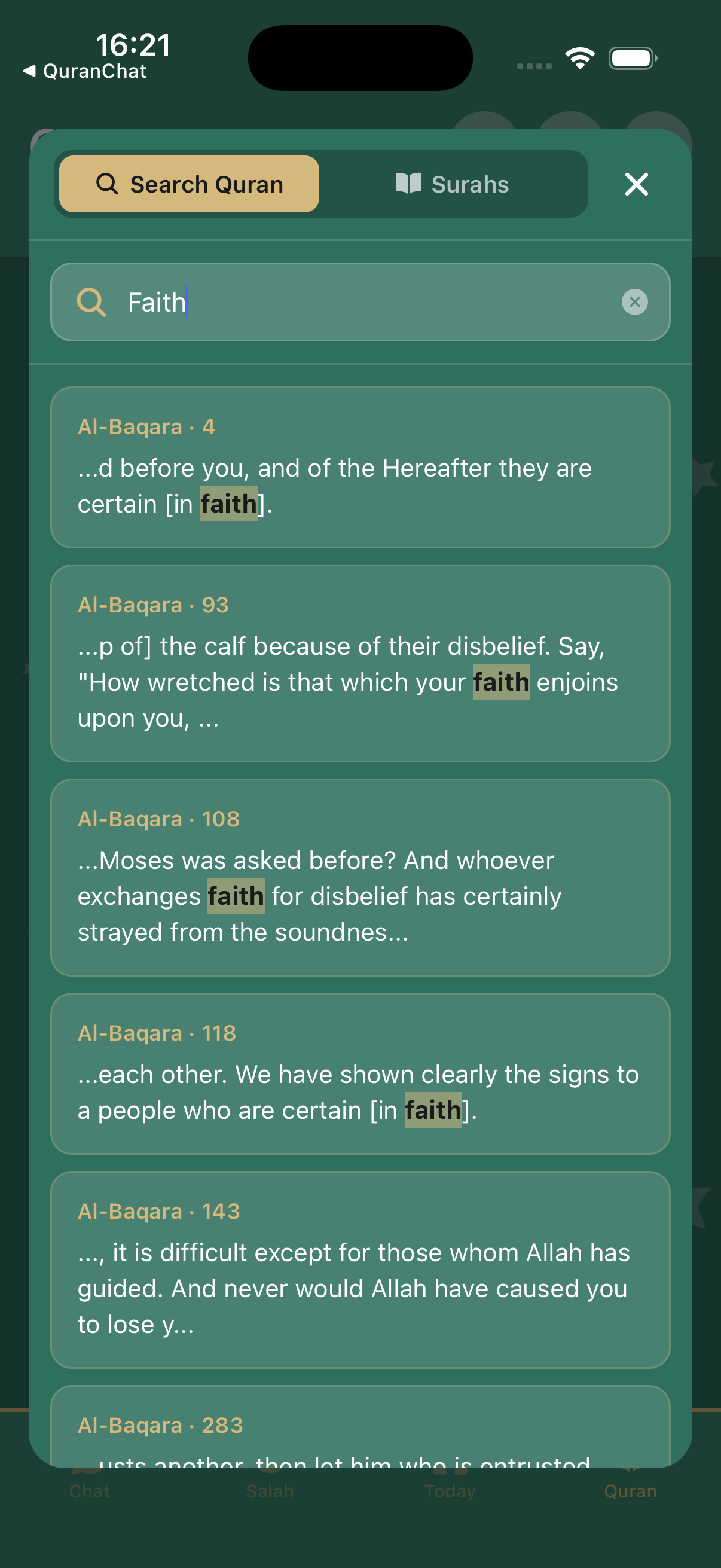 Quran Chat — search the Quran by keyword