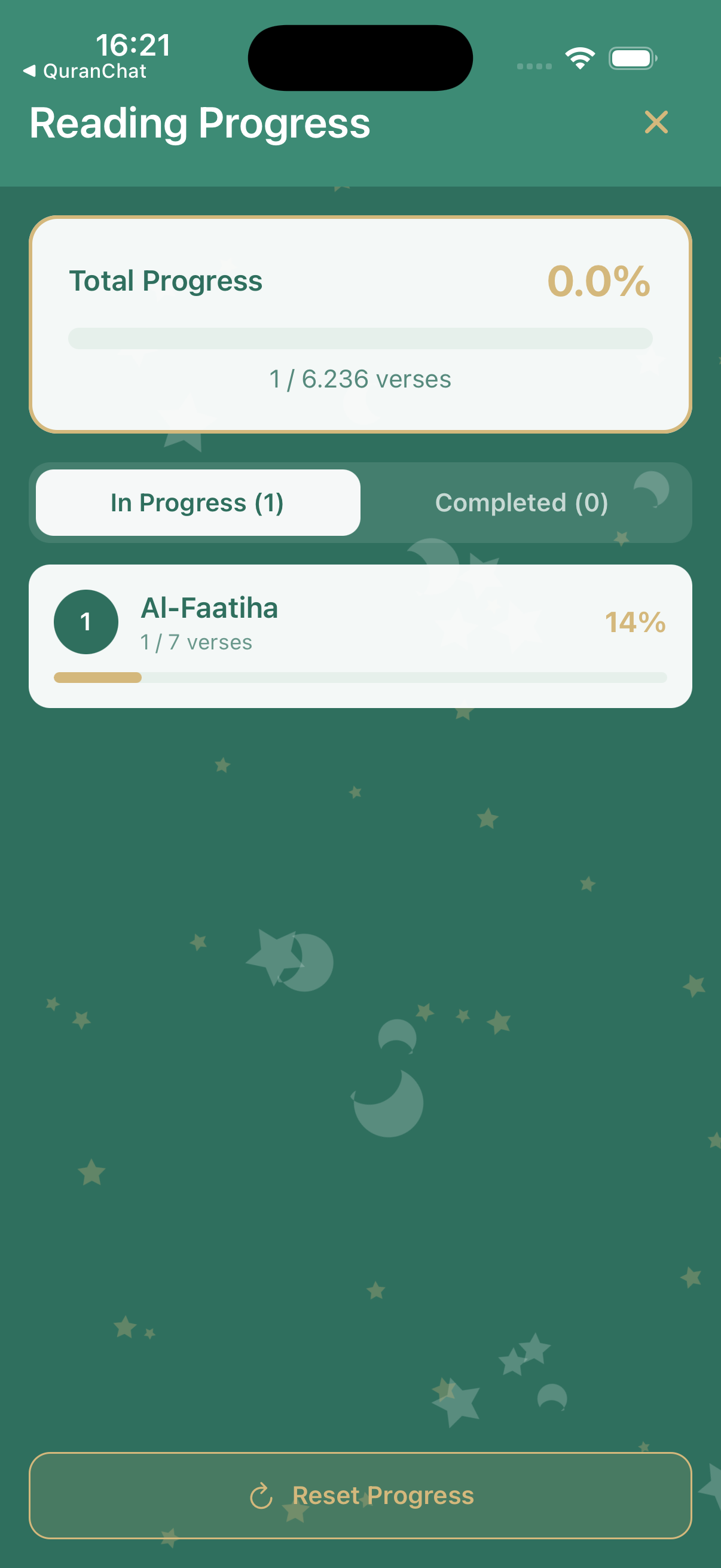 Quran Chat — reading progress across surahs